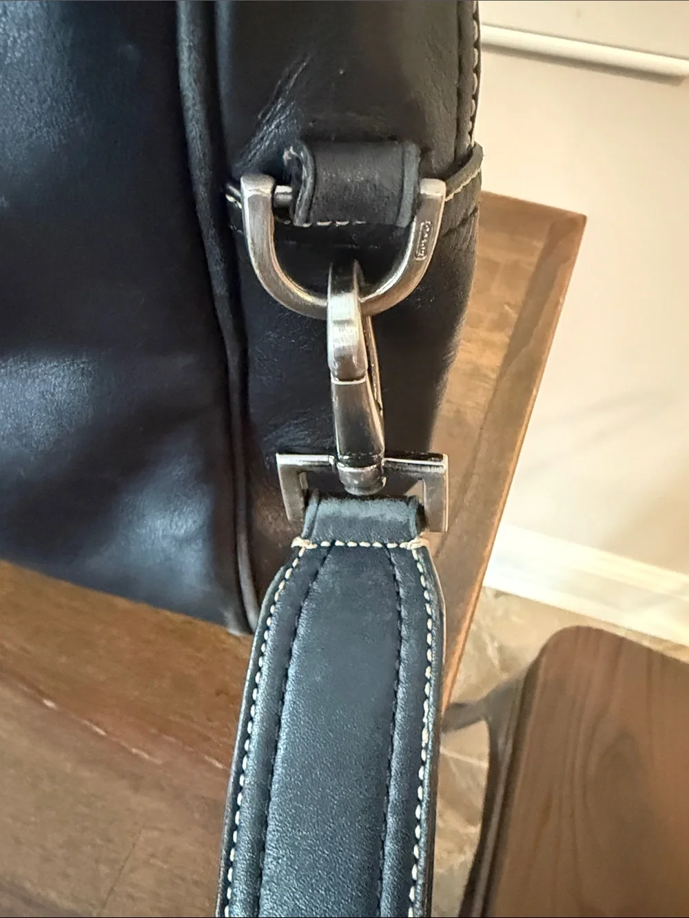 Women's Coach Black Leather Briefcase Bag with Shoulder Strap